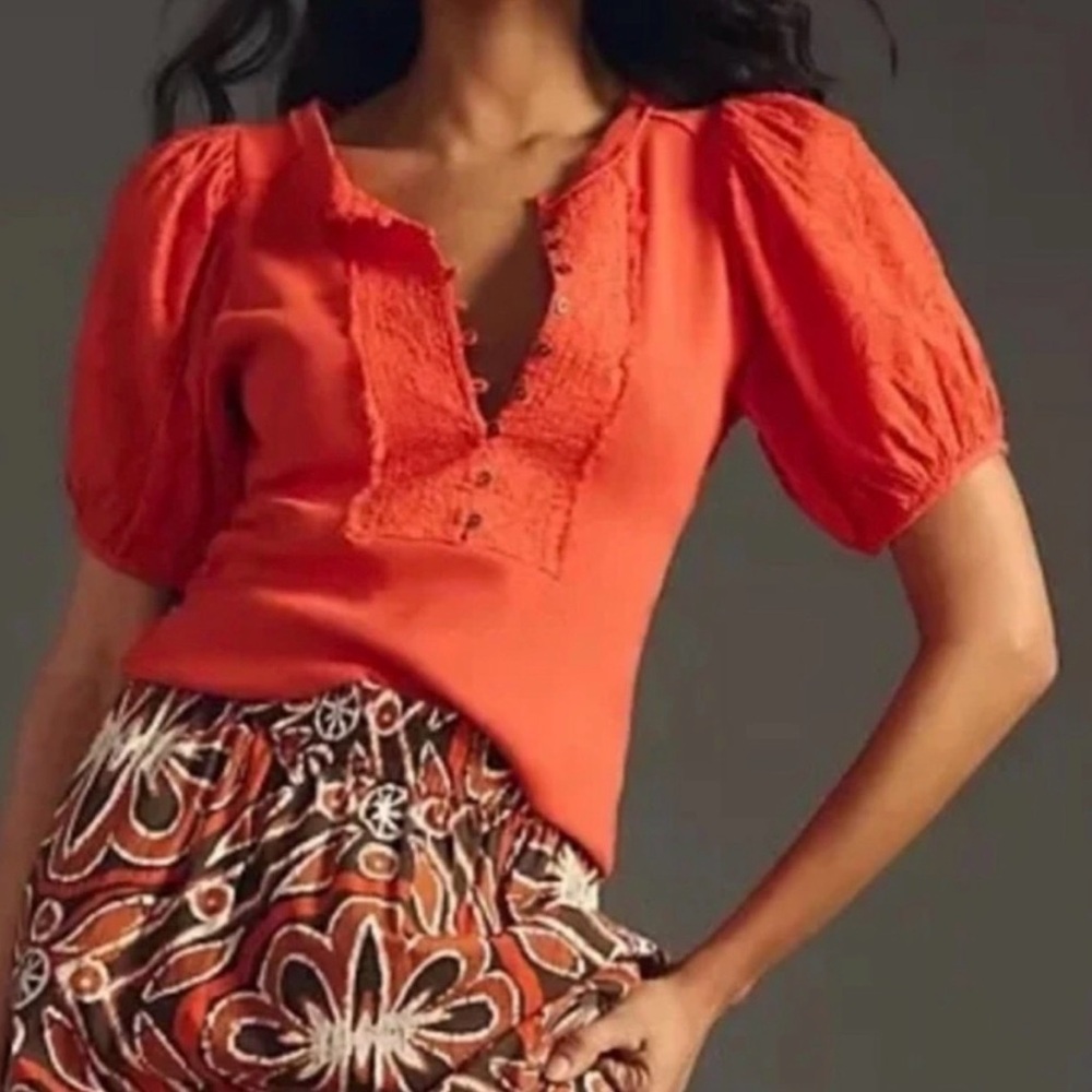 Pilcro Red/Orange Textured Boho Blouse - XS